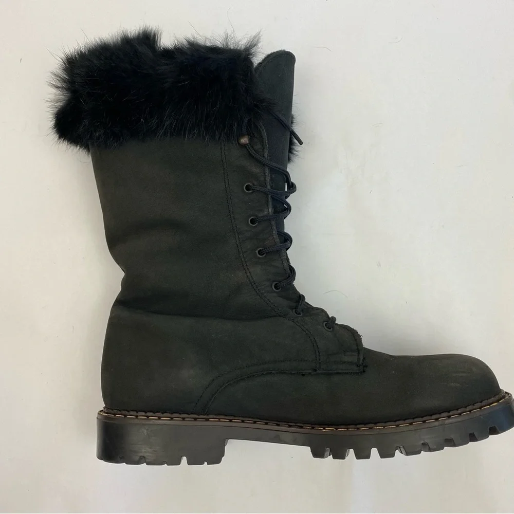 Sorel Rabbit Fur Shearling Lined Black Lace-Up Boots Made in Canada SZ 10 - Picture 7 of 10